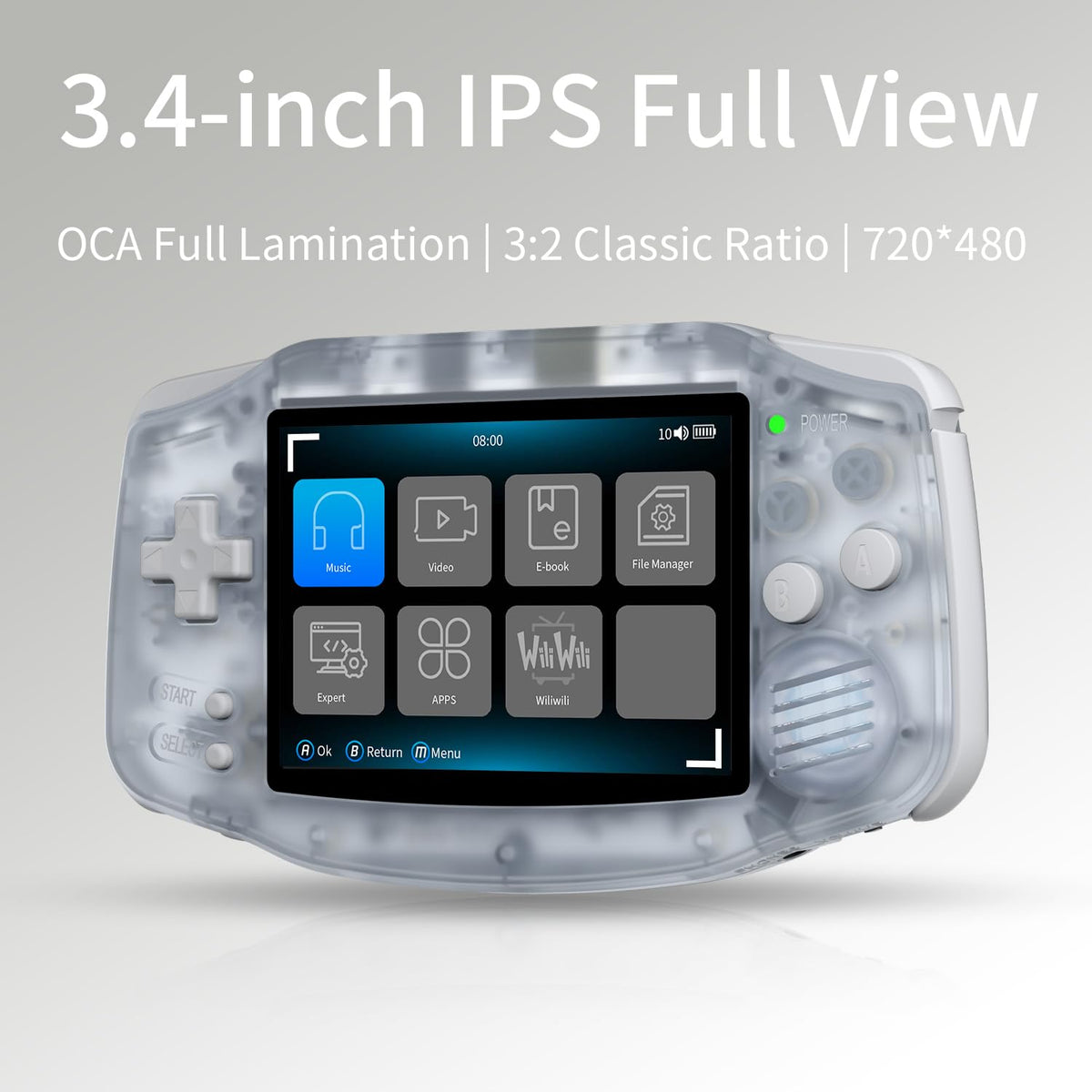 Ayhgicxt RG34XX Glacier Blue 3.4-inch IPS display for crisp visuals.