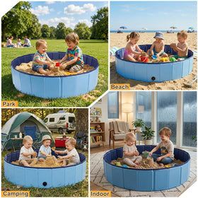 Aywewii Foldable Sandbox drain cap enables quick sand cleanup.