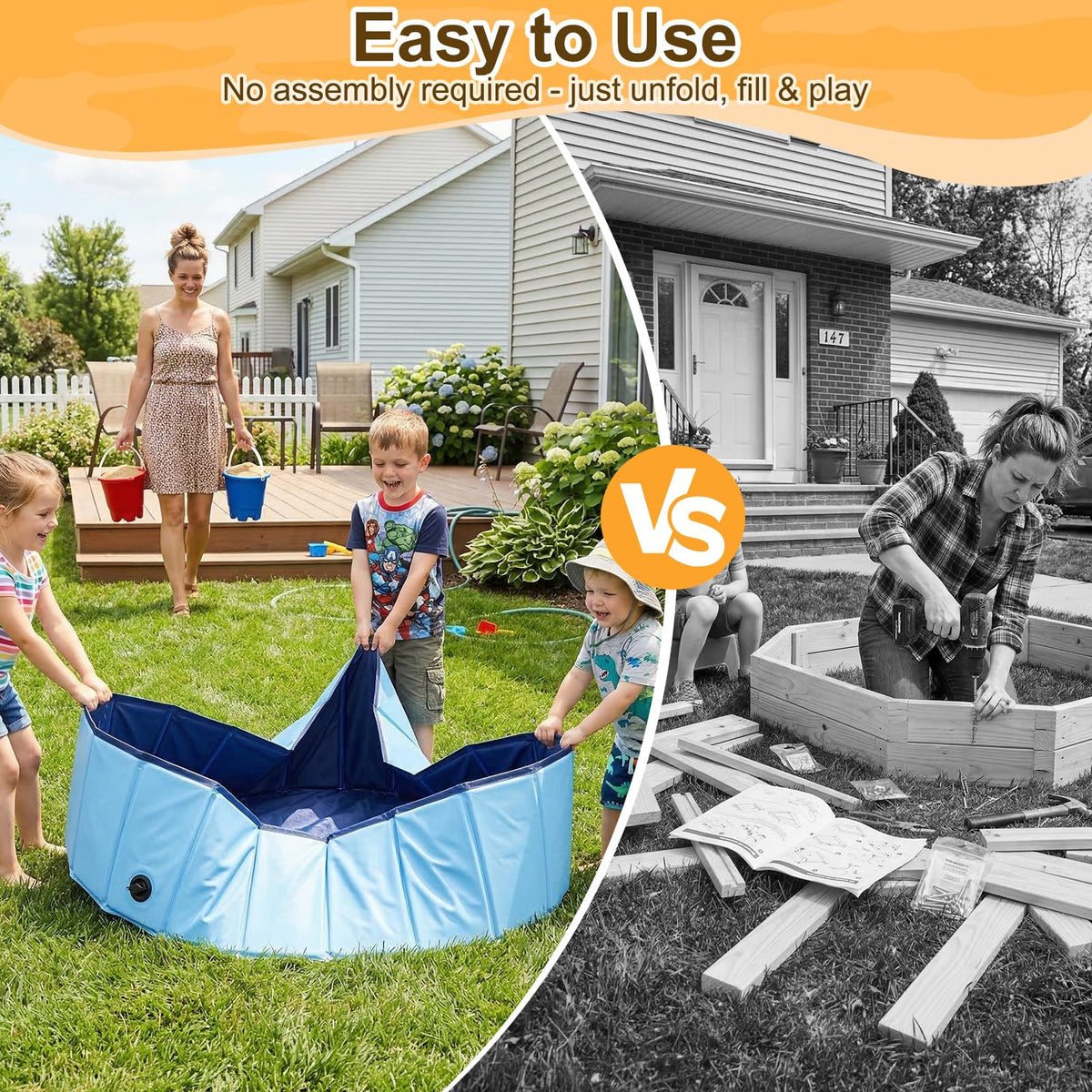 Aywewii Foldable Sandbox durable, safe edges support long-lasting outdoor use.