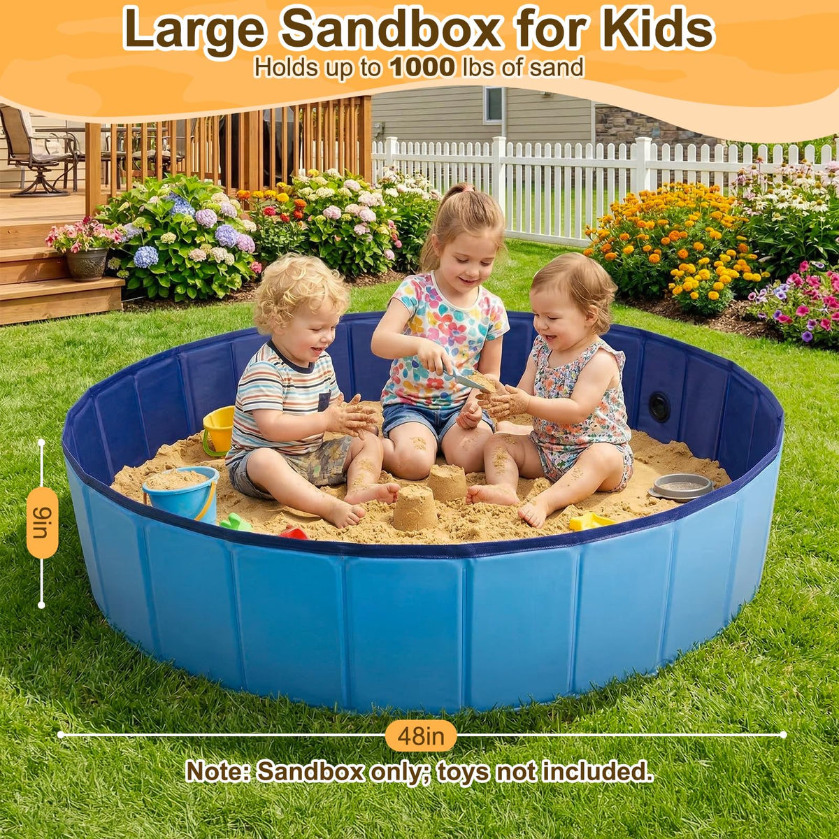 Aywewii Foldable Sandbox spacious play area fits 2-3 kids for shared fun.