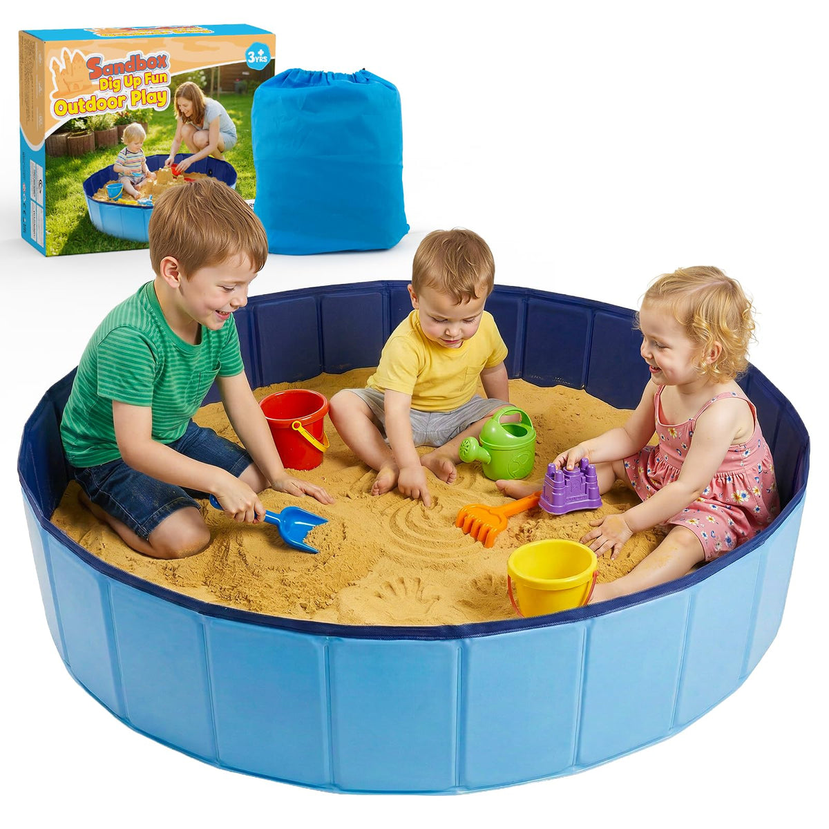 Aywewii Foldable Sandbox in unfolded setup offers quick backyard play.