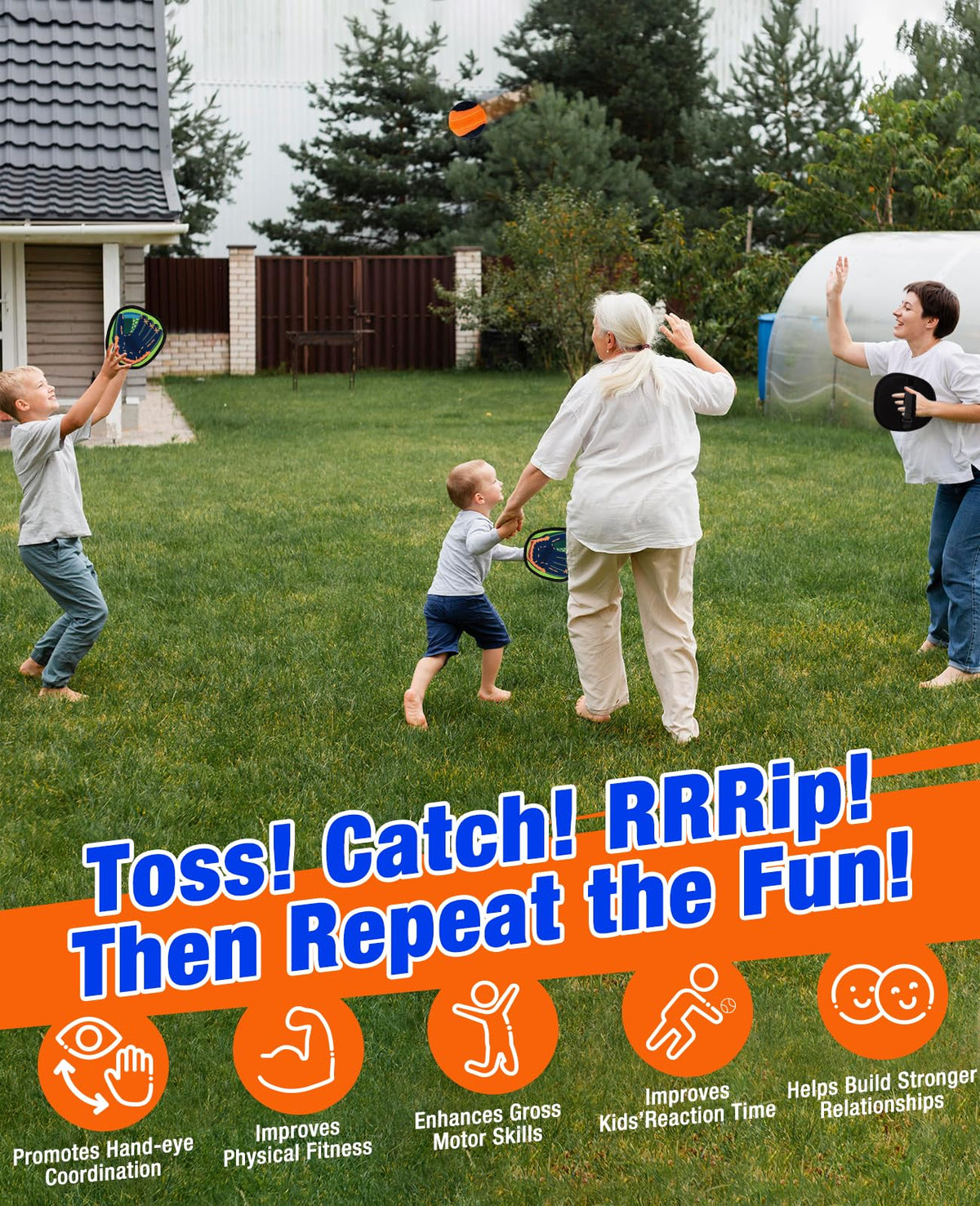 Aywewii adjustable strap eases fit for all hand sizes during toss and catch.