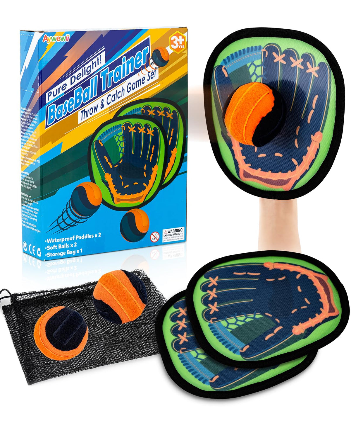 Aywewii Toss and Catch Ball with glove-style design supports beginner baseball fun for kids.