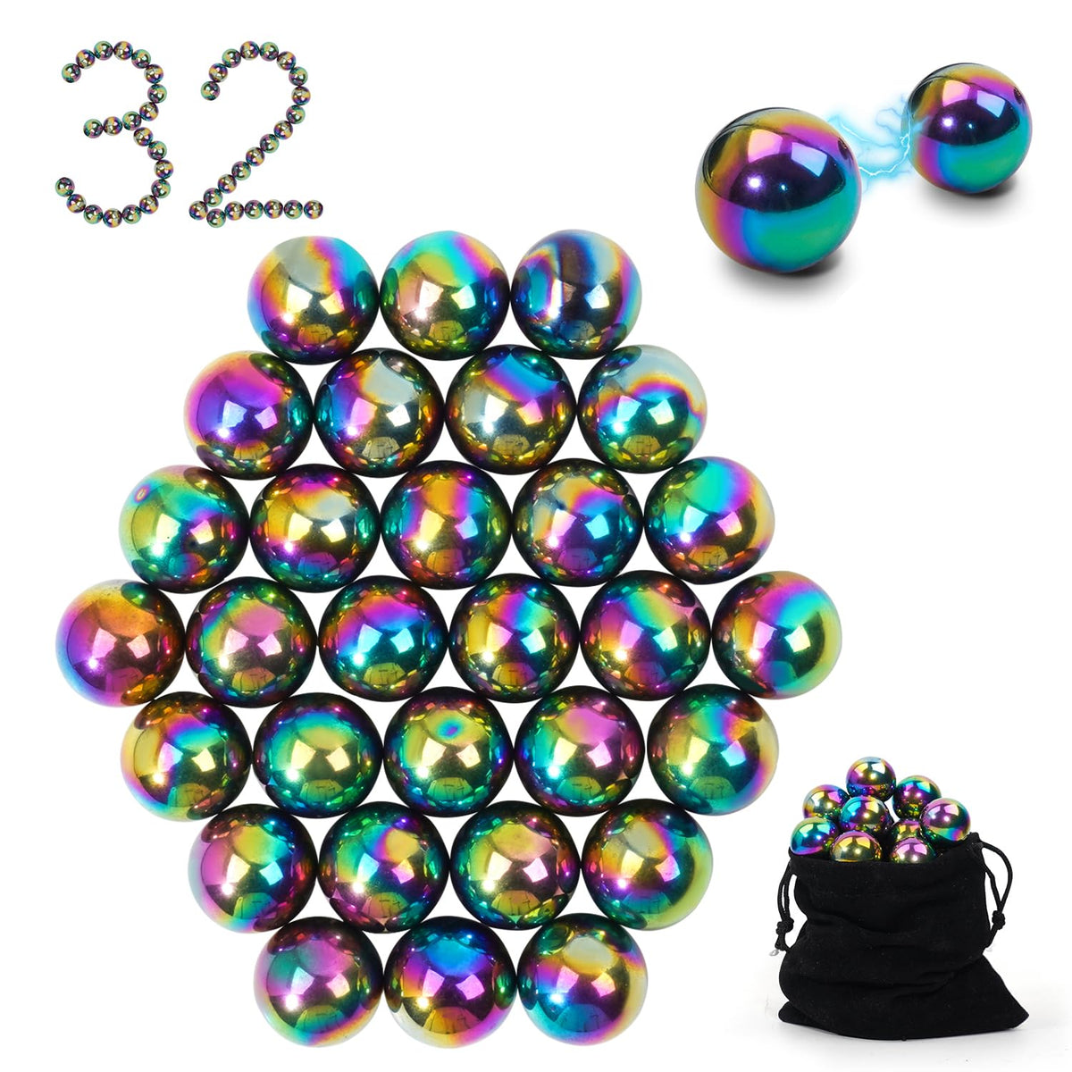AYXXZJD 32-piece magnetic balls on display for stress relief and desk focus.