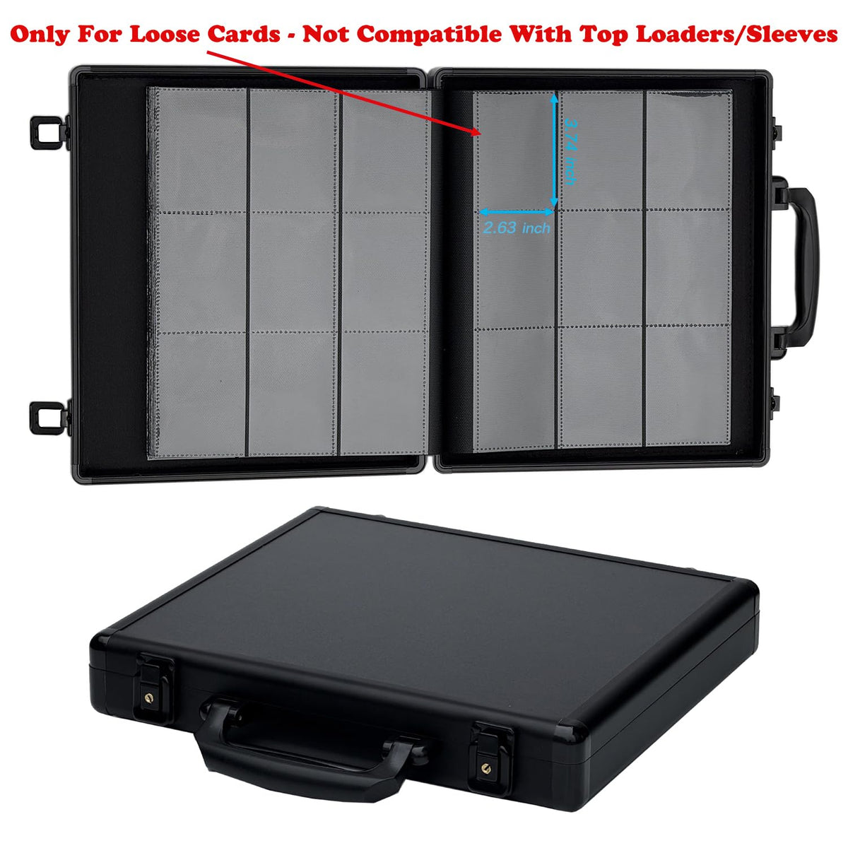 Azamou Premium 9-Pocket Binder side-loading pockets keep cards secure during transport.