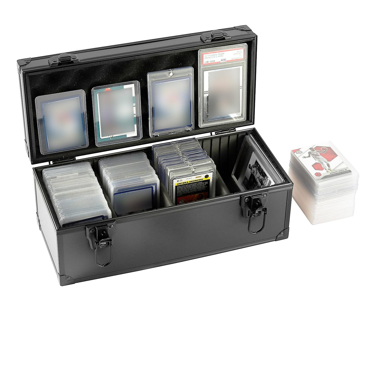 Azamou toploaders storage box with sponge partitions keeps 3x4 cards organized and protected.
