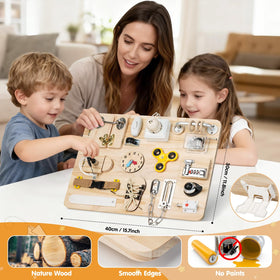 Azoravio Busy Board in a cozy living room setup for family engagement.