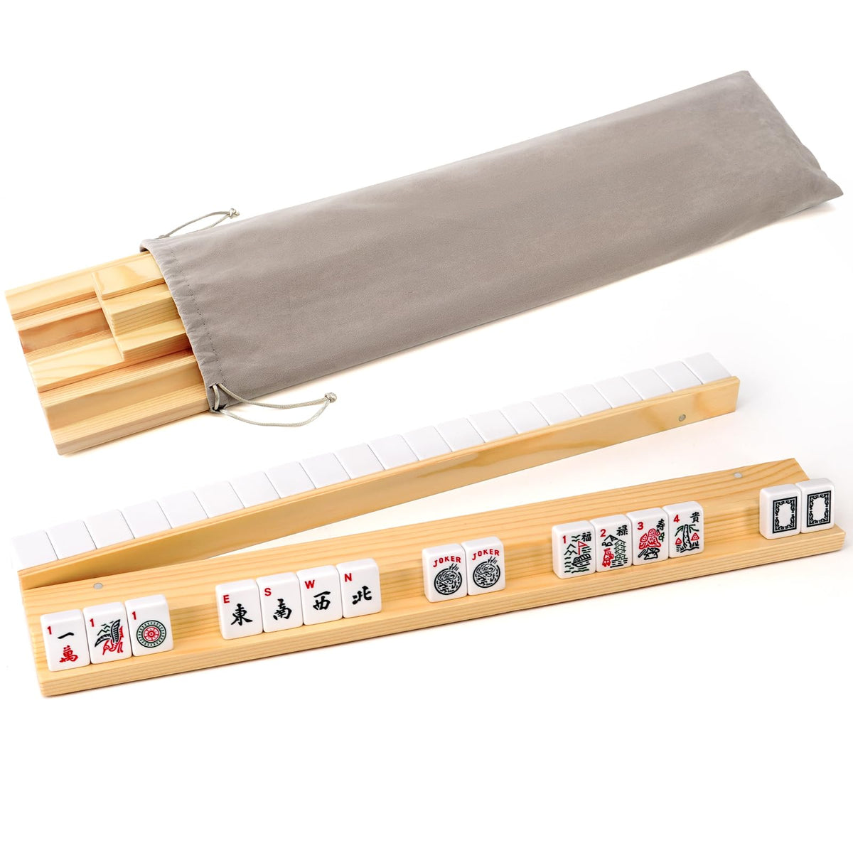 AzulHome wooden Mahjong racks 19 inch set with bag for tidy, portable play