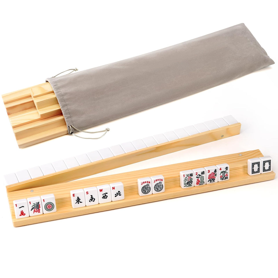 AzulHome wooden Mahjong racks 19 inch set with bag for tidy, portable play
