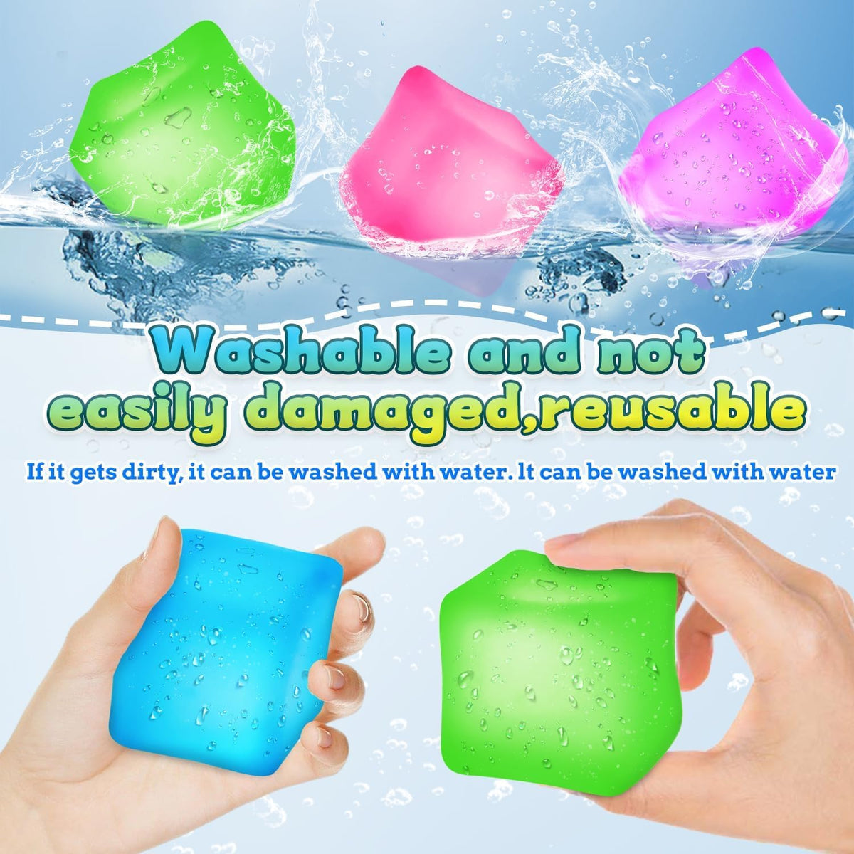 Azurphoric ice cube squishy closeup, shows gel-filled slow-rise texture