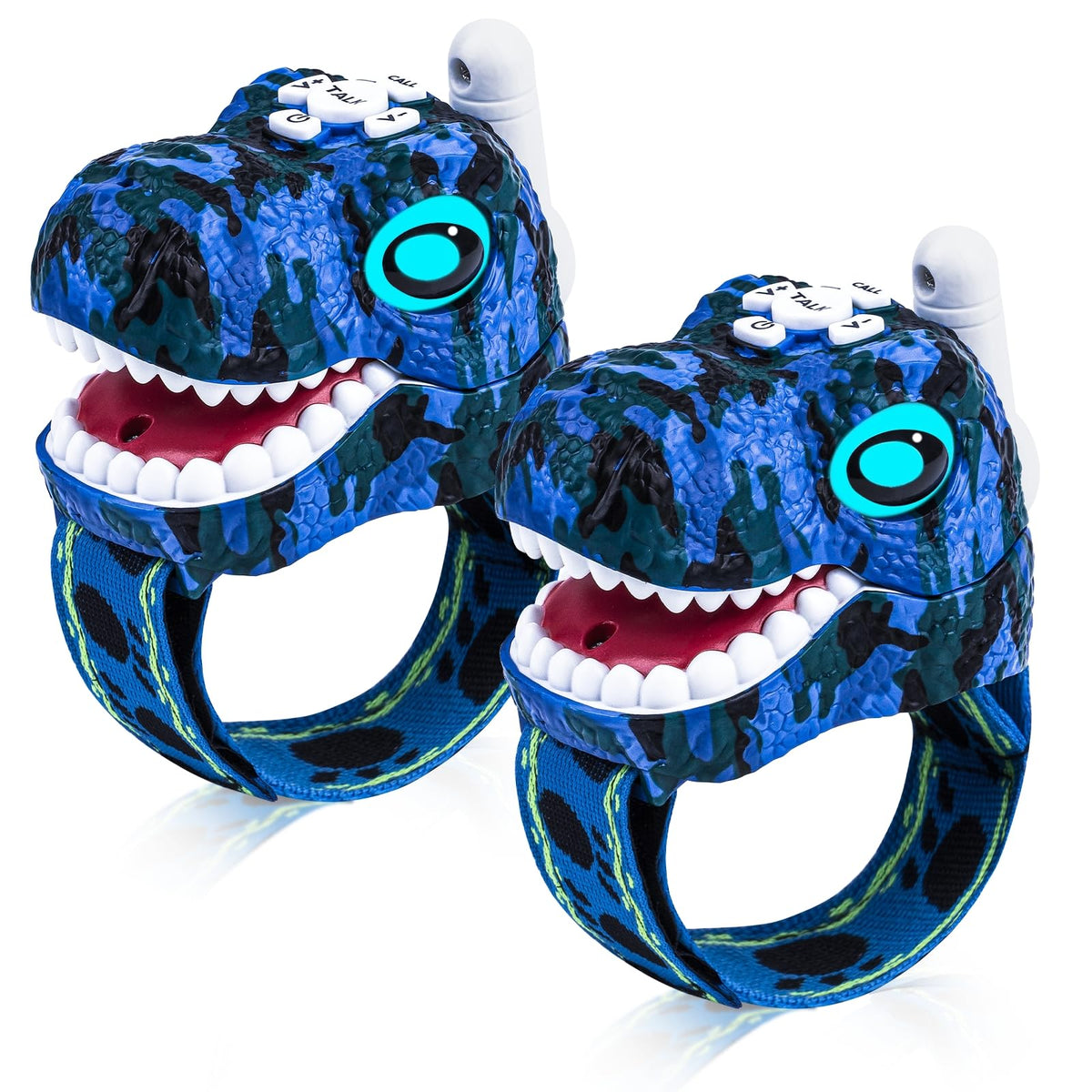 AZYFEI dinosaur walkie talkie with blue camouflage and lifelike head design for imaginative outdoor play.