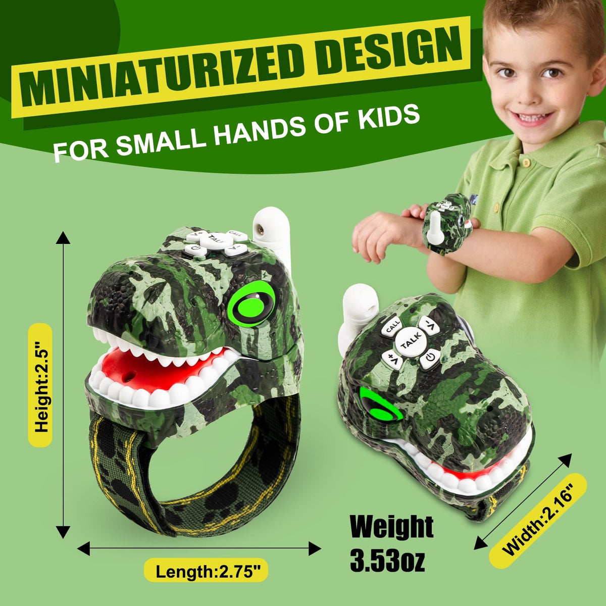 AZYFEI dinosaur walkie talkie eyes glow image illustrating night-time channel use.