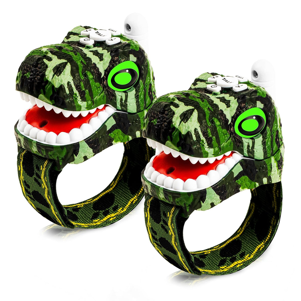 AZYFEI dinosaur walkie talkie front view with vibrant head design for imaginative play.