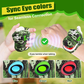 AZYFEI dinosaur walkie talkie wristband close-up highlights adjustable strap for secure wear.