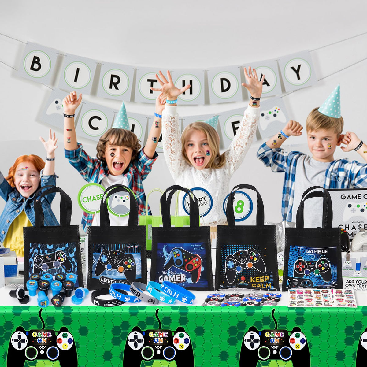 B Bascolor complete party kit elevates decor with bright gamepad patterns