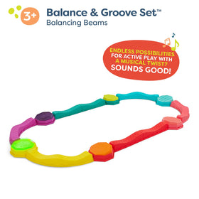 B. toys Balance & Groove Set sensory stones provide tactile cues during play.