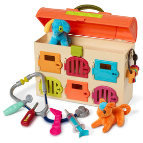 B. toys Critter Clinic front view with portable hospital for pretend play.