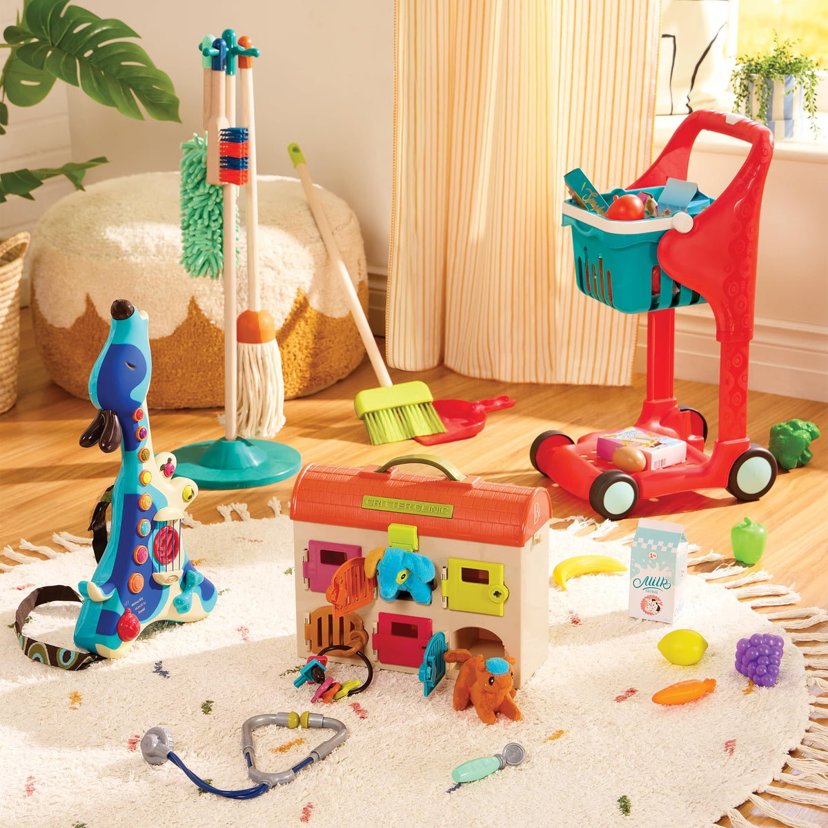 B. toys Critter Clinic recyclable packaging highlighting eco-friendly design.