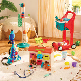B. toys Critter Clinic recyclable packaging highlighting eco-friendly design.