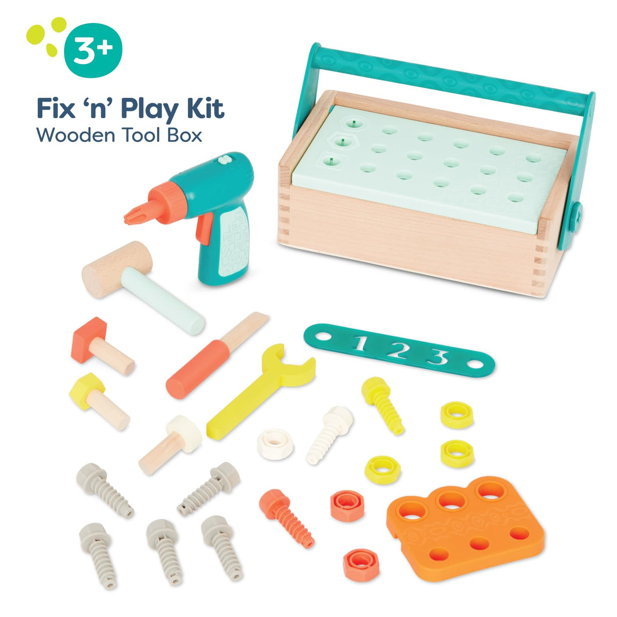 B. toys Fix-n-Play Kit hammer ready for pretend carpentry adventures.