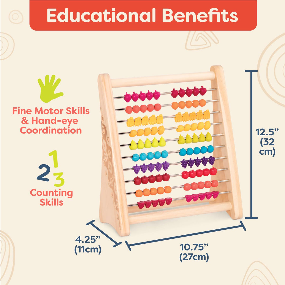 B. toys Fruity beads in motion illustrating addition and subtraction in practice.