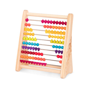 B. toys Fruity wooden abacus shows 10 rows of colorful fruit beads for early math.