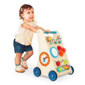 B. toys Little Learning Steps wooden walker with mirror supports self-discovery play.