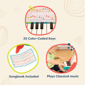 B. toys Mini Maestro songbook resting on the wooden frame for guided play.