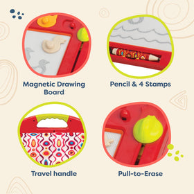 B. toys Travel handle and cushion support comfortable sketch sessions.