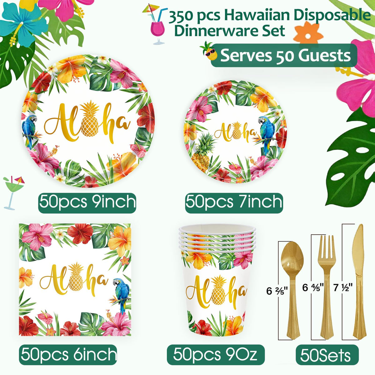 B4b3e 6.5-inch aloha napkins add tropical flair and cleanup.