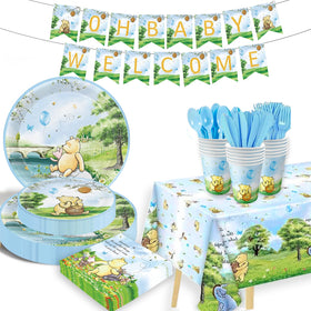 B4b3e Blue Winnie Bear plates for baby shower dining and easy cleanup