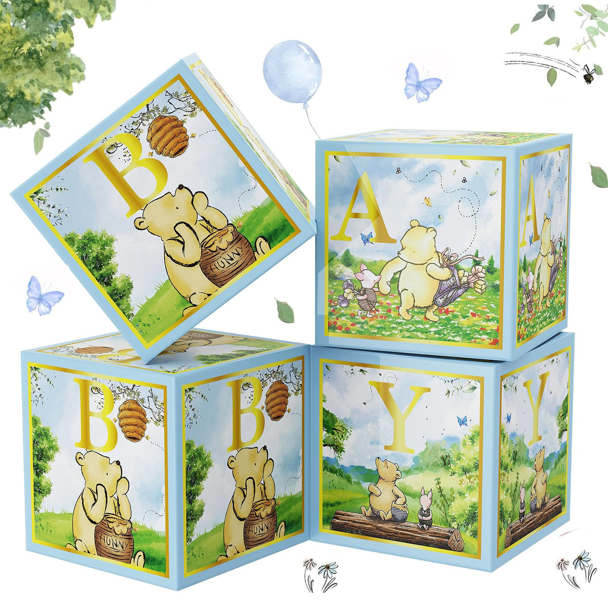 B4b3e classic Winnie blue box set enhances baby shower photos