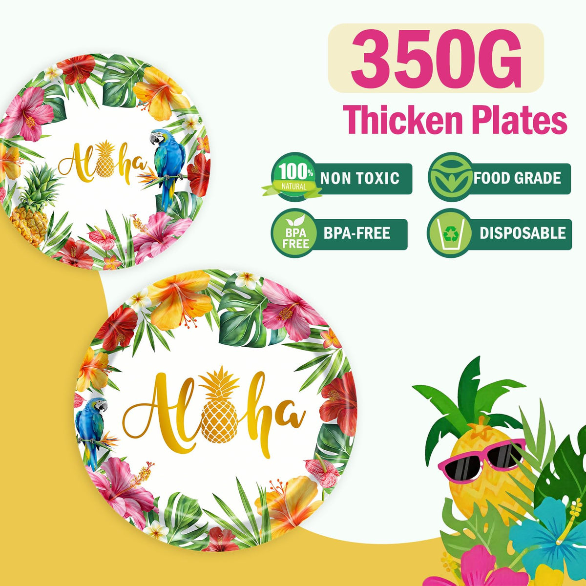 B4b3e Golden plastic forks enhance casual tropical meals.