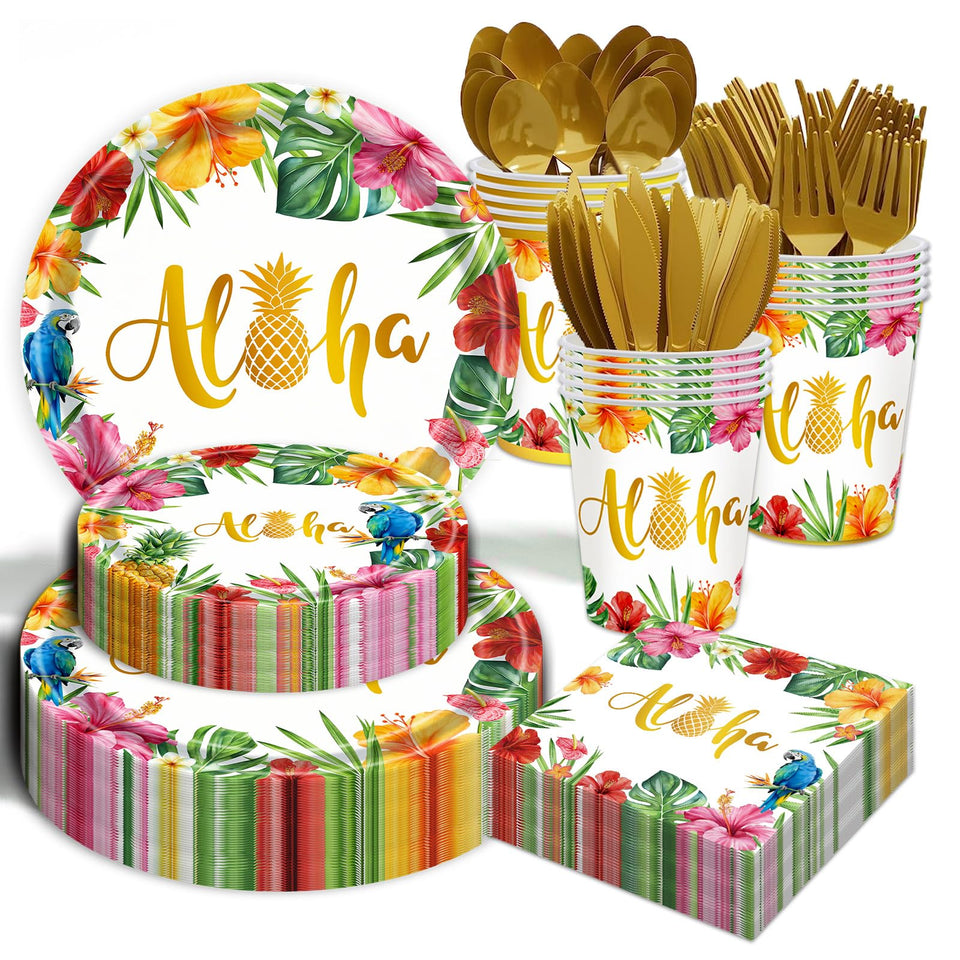 B4b3e Hawaiian Luau plates (9-inch) sturdy for cake and meals.