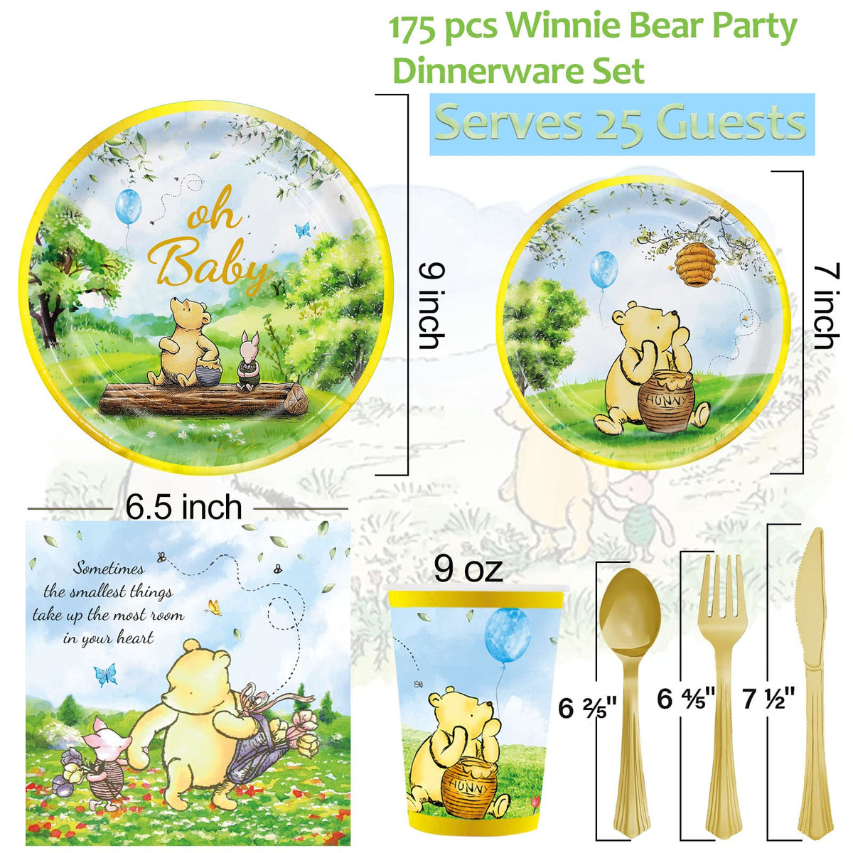 B4b3e Winnie Bear 7-inch dessert plates with playful design.