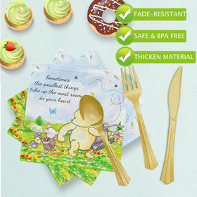 B4b3e Winnie Bear paper napkins with golden foil decor.