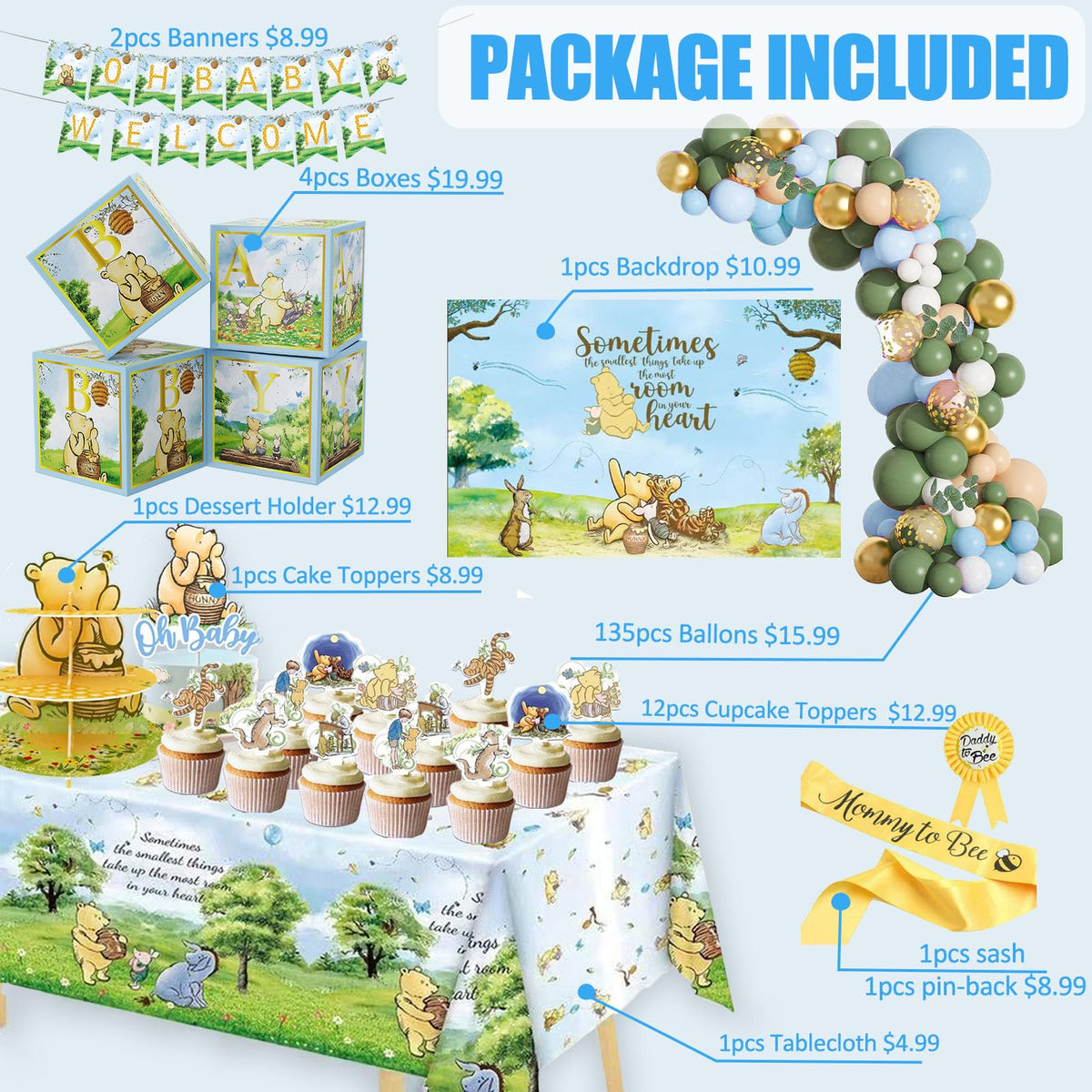 B4b3e Winnie blue backdrop creates a photo-worthy display.
