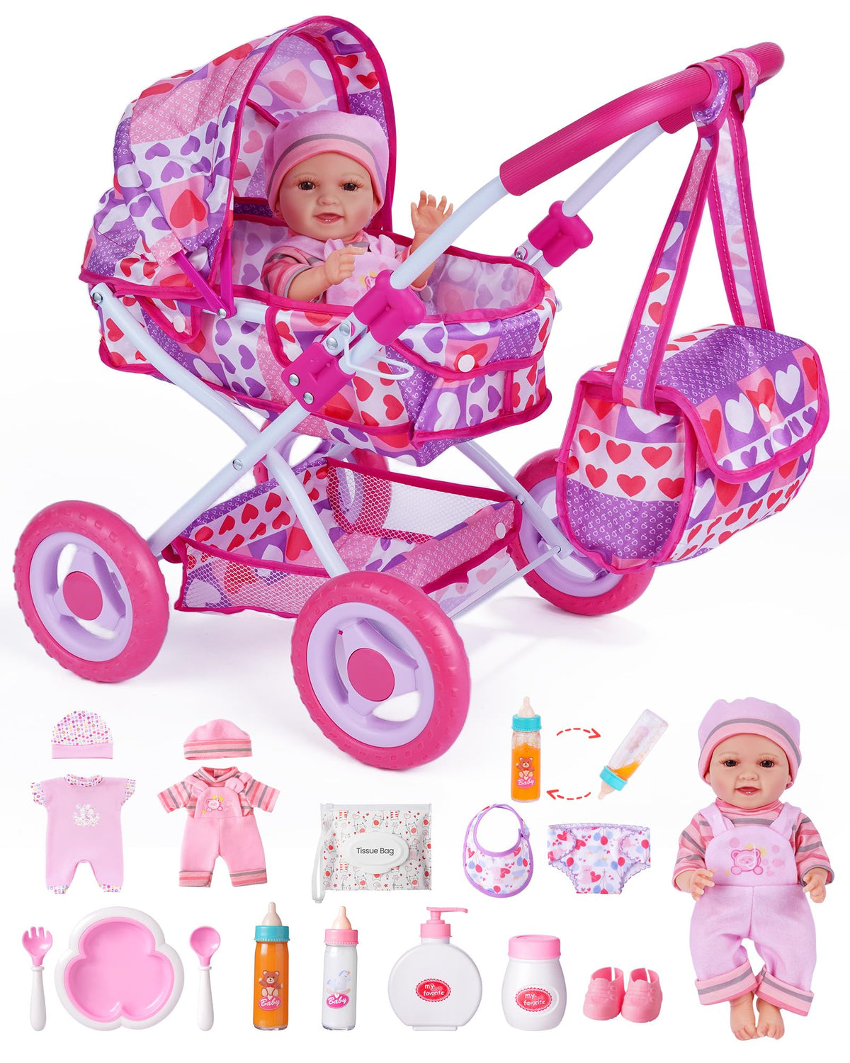 BABESIDE 12-inch baby doll stroller ready for imaginative adventures.