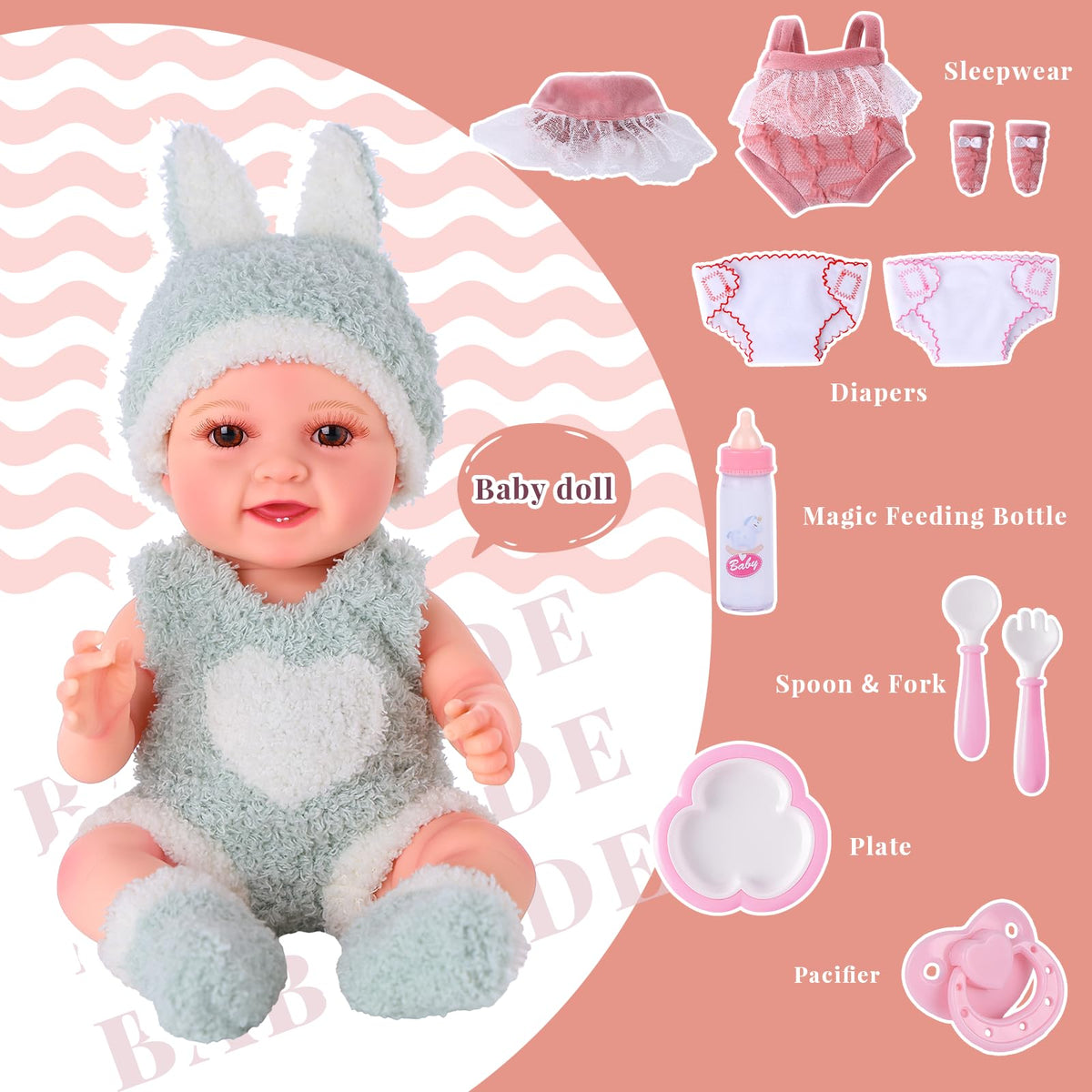 BABESIDE compact 12-inch doll ideal for hugs and on-the-go play.