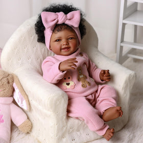 BABESIDE 17-inch African American doll with rooted curly hair for cuddles.