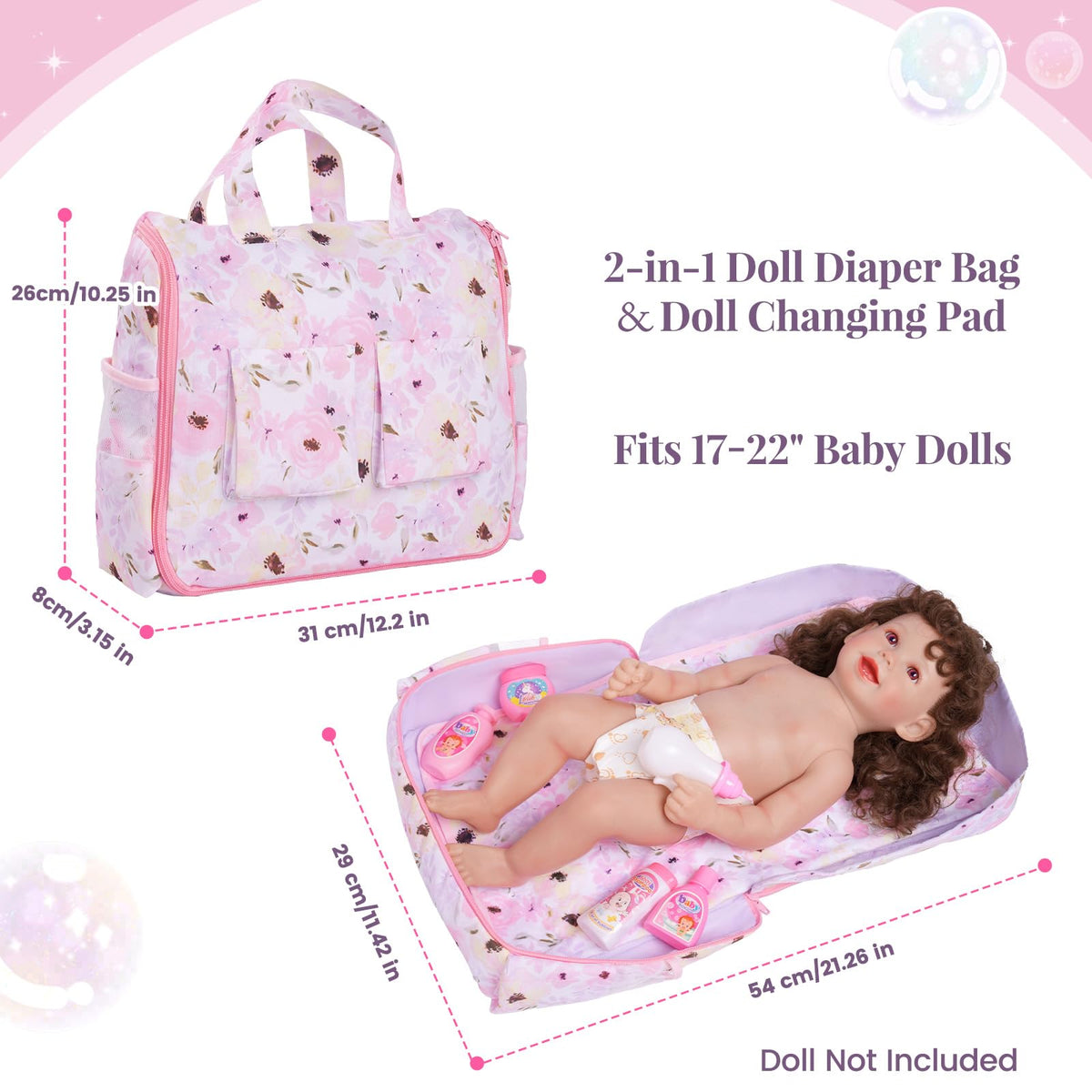 BABESIDE 2-in-1 bag and changing pad in use for doll care