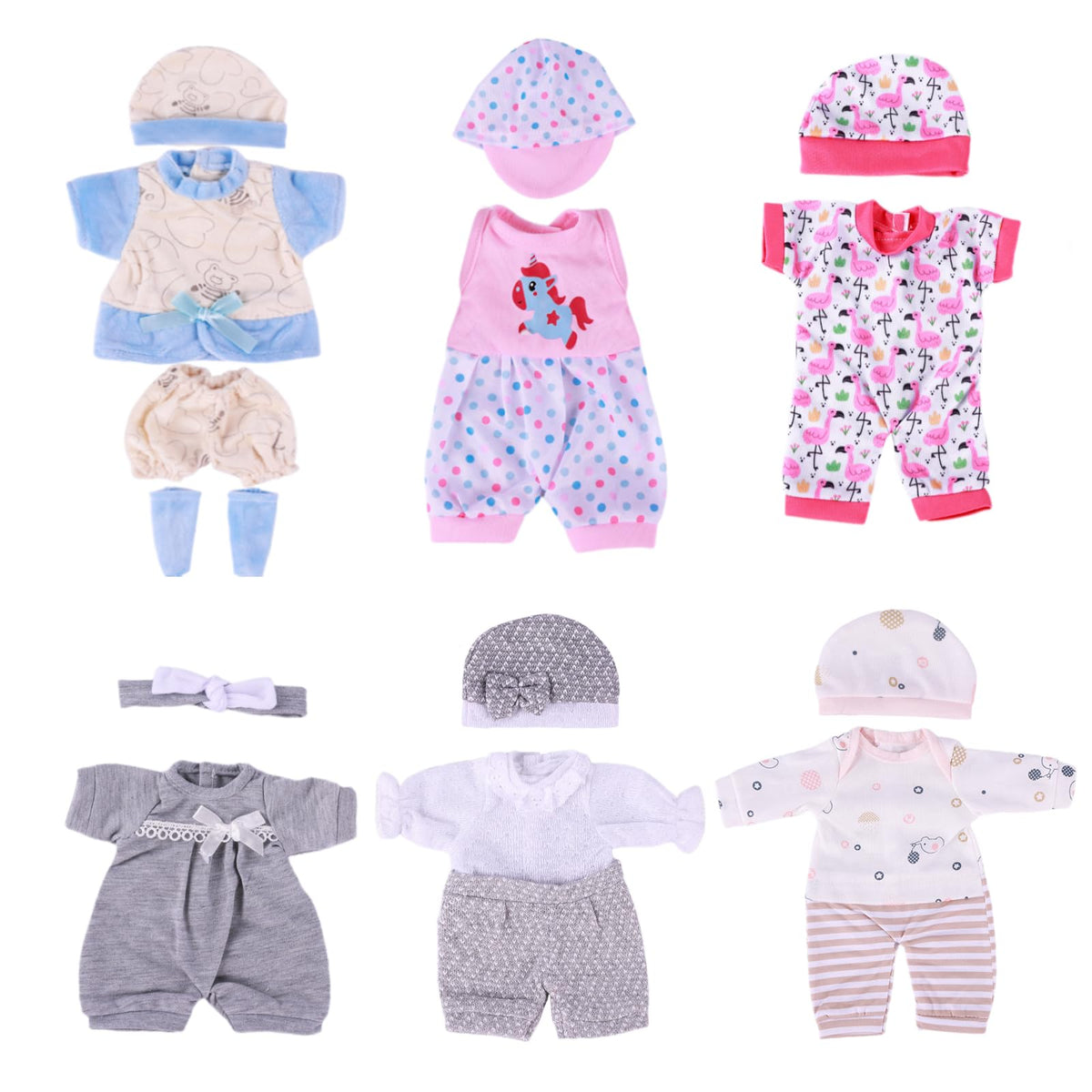 BABESIDE six-set outfits for 12-15 inch dolls, easy dressing for kids