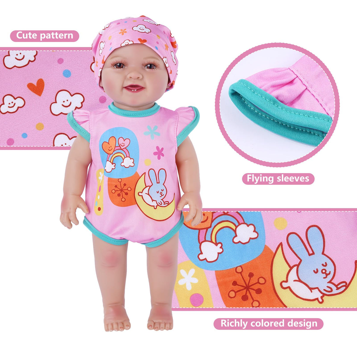 BABESIDE floral dress set with hat and socks for 12-16 inch dolls