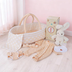 Babeside bassinet image shows portable storage for 17-22 inch dolls, ideal for on-the-go play.