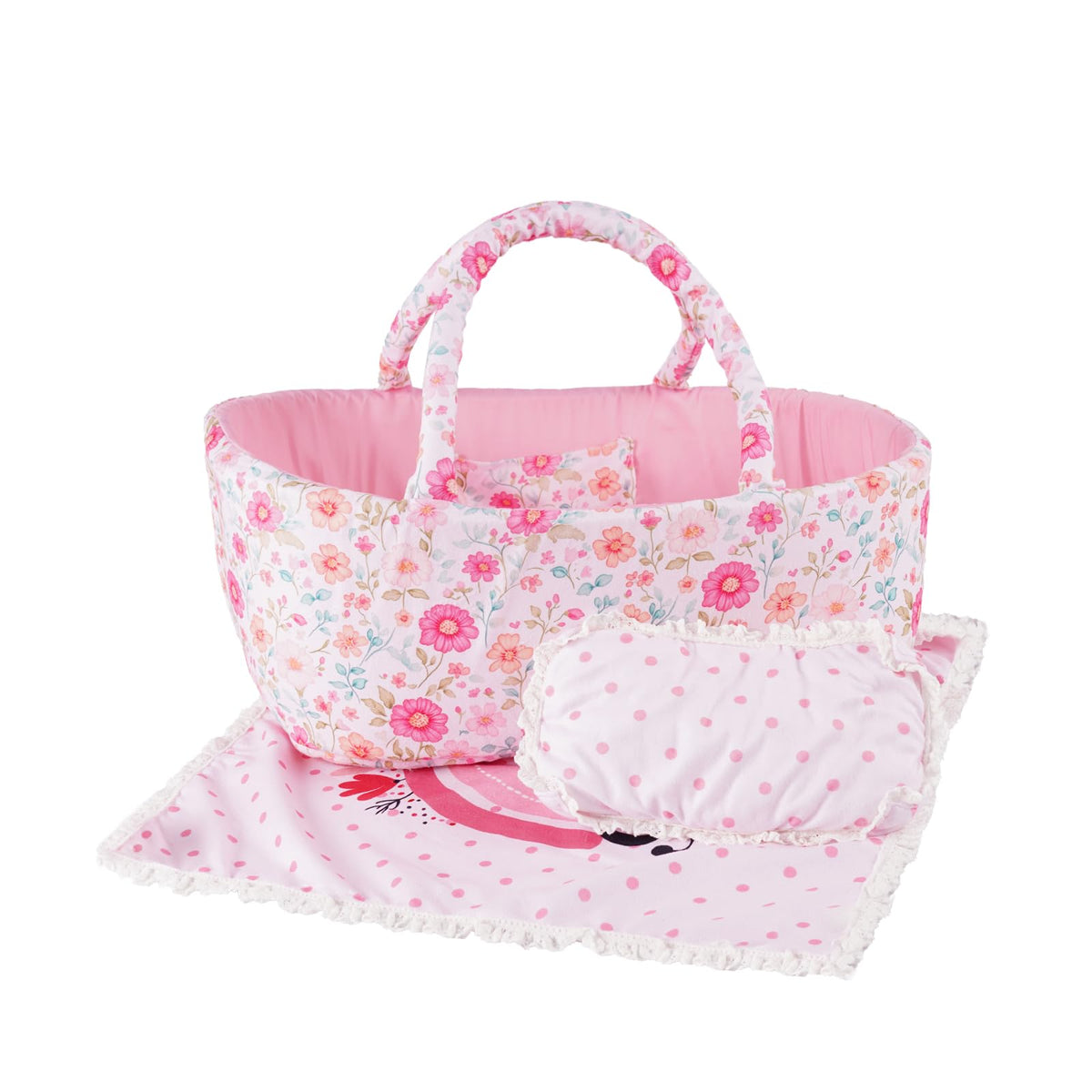 BABESIDE baby doll bassinet in floral pink ideal for 17-22 inch dolls for cozy play