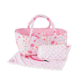 BABESIDE baby doll bassinet in floral pink ideal for 17-22 inch dolls for cozy play