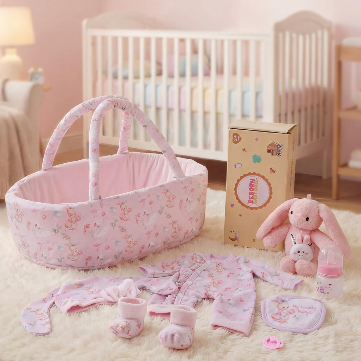 BABESIDE baby doll clothes set with bassinet for 12-15 inch dolls, easy dressing and storage