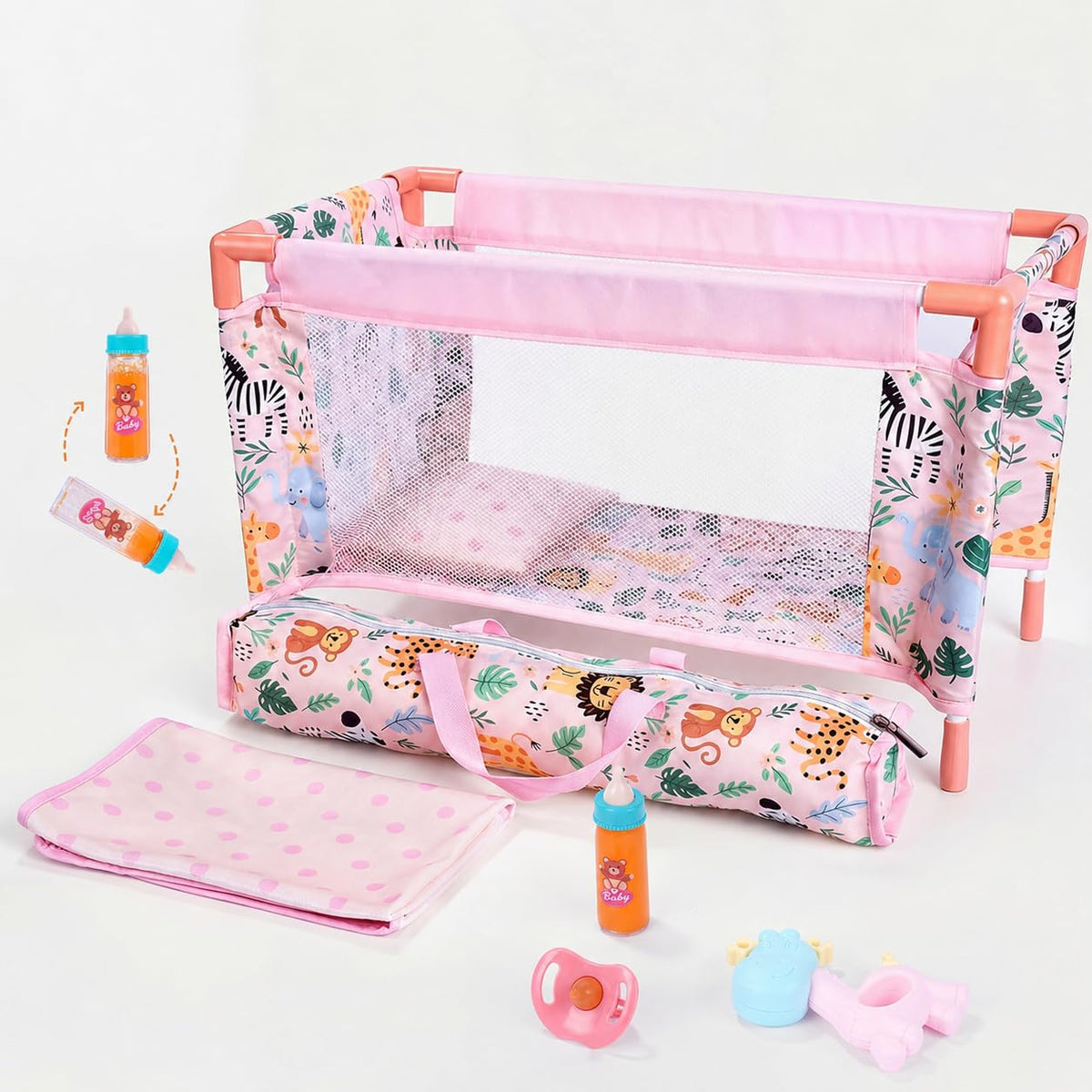 BABESIDE Baby Doll Crib 18-inch with soft fabric sides for nurturing play