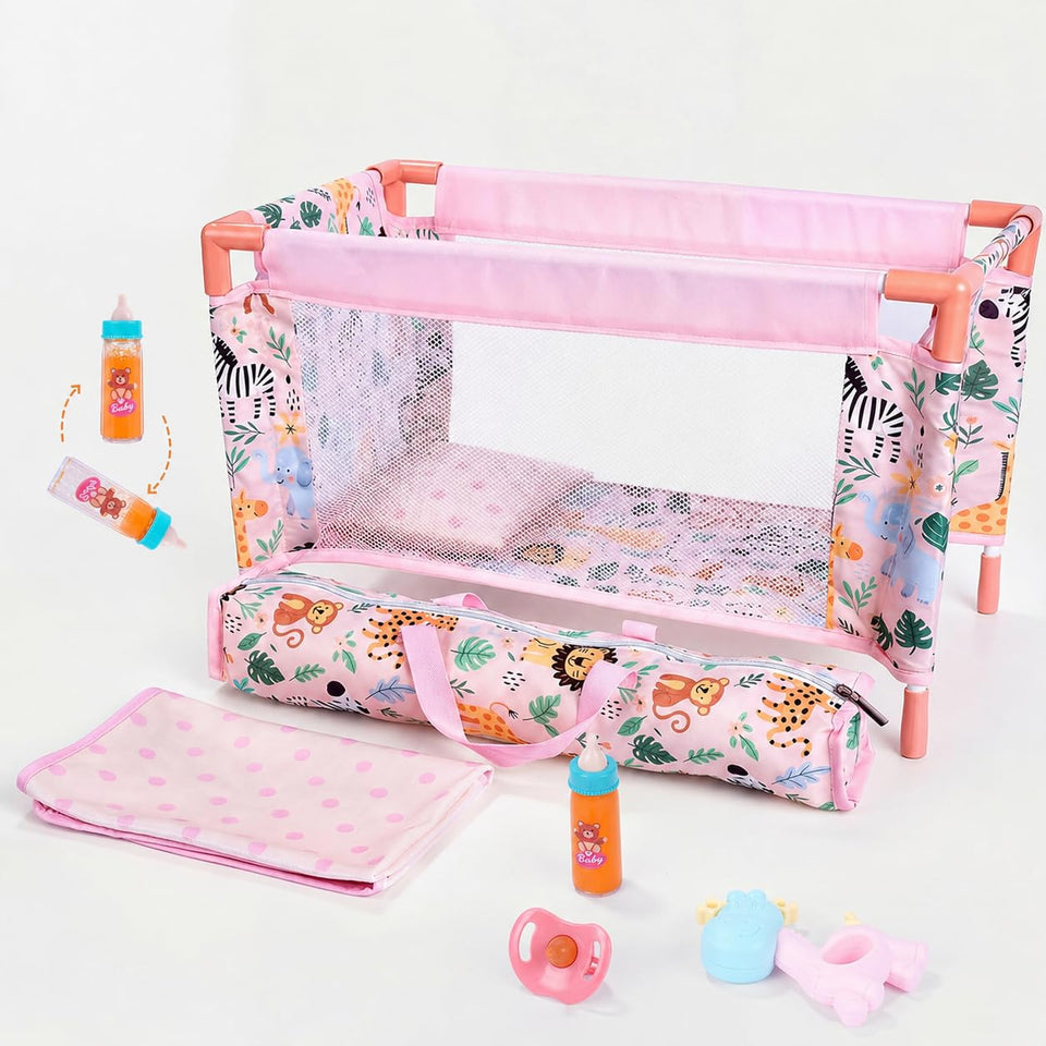 BABESIDE Baby Doll Crib 18-inch with soft fabric sides for nurturing play