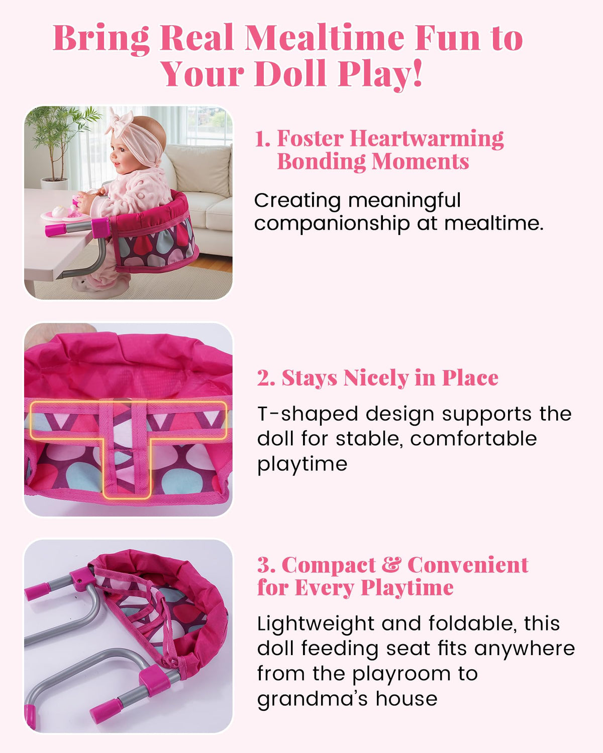 BABESIDE high chair folds compactly, ideal for small playrooms and trips